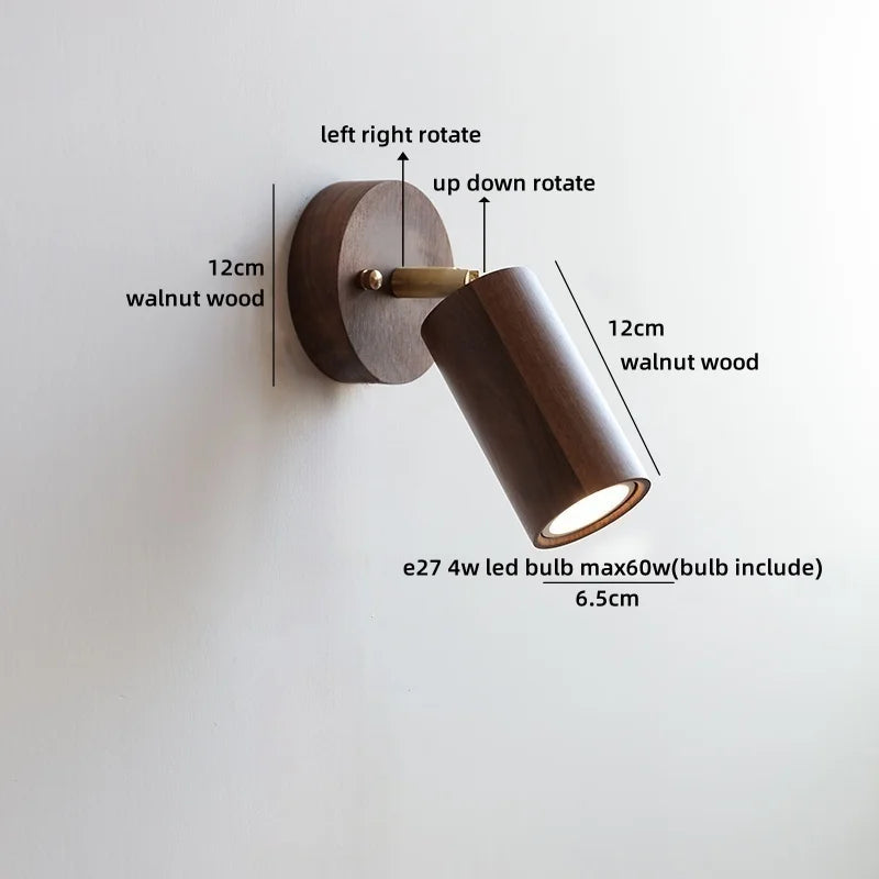 Helnys Ash Wood Swing Arm LED Wall Sconce - Up Down Rotate Bedside Lamp