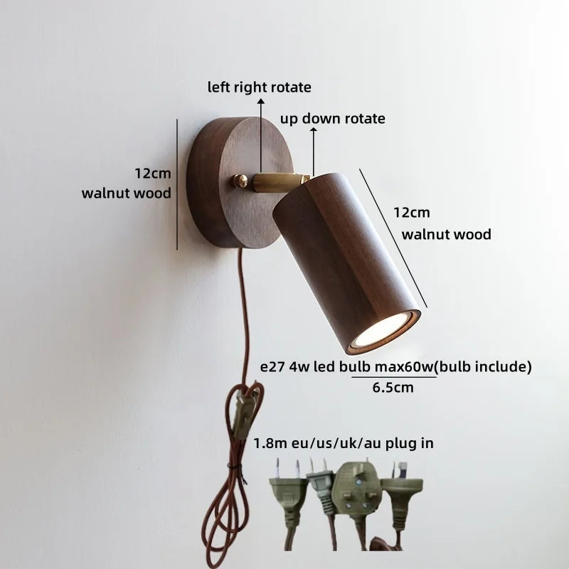 Helnys Ash Wood Swing Arm LED Wall Sconce - Up Down Rotate Bedside Lamp