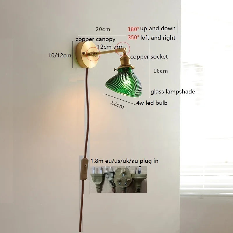 Helnys Colorful Glass LED Wall Lamp Sconce with Pull Chain Switch