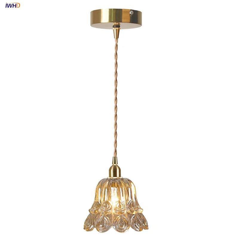 Helnys Amber Copper LED Pendant Lights Glass Hang Lamp - 200CM Wire Adjustable