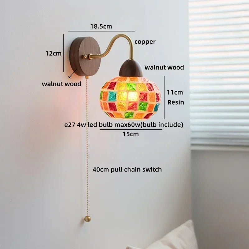 Helnys Resin Shell LED Wall Lights Pull Chain Switch Staircase Lighting