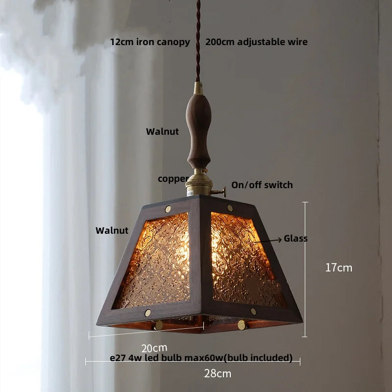 Helnys Ash Wood LED Pendant Lamp with Copper Socket - Adjustable Hanging Lights