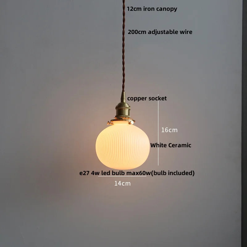 Helnys White Glass Copper LED Pendant Light Fixture - Modern Nordic Design