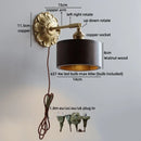 Helnys Industrial LED Wall Sconce Lights Plug In Black Walnut Wood Kitchen Living Room Lamp