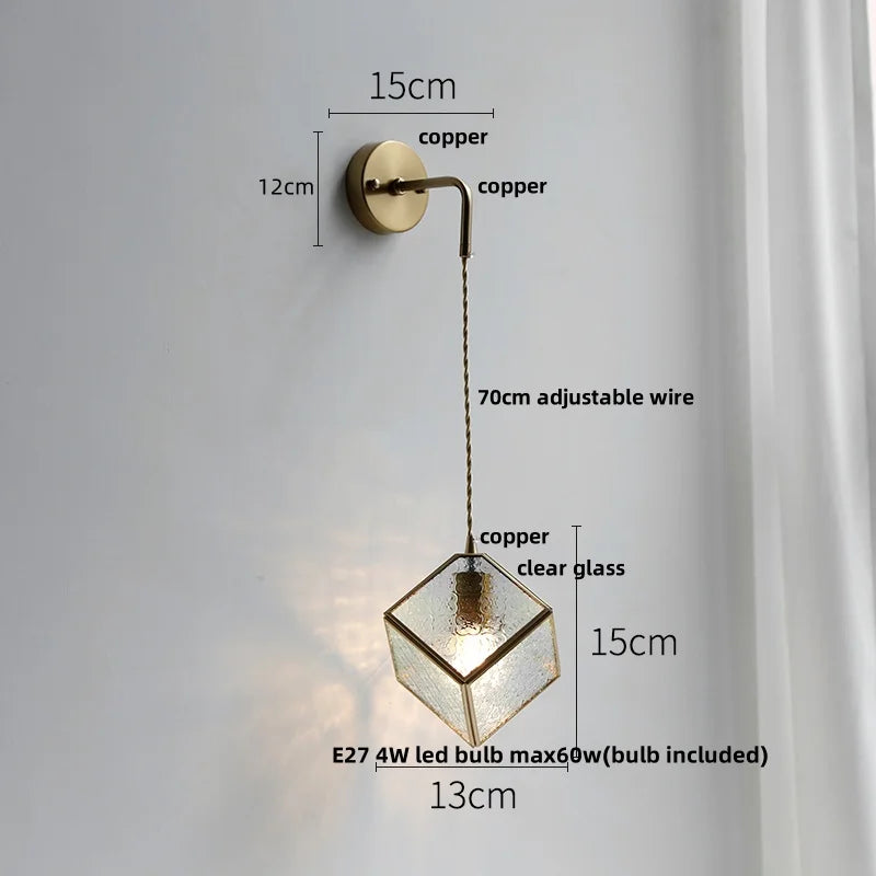 Helnys Clear Glass Wire LED Wall Lights Adjustable Bedside Lamp