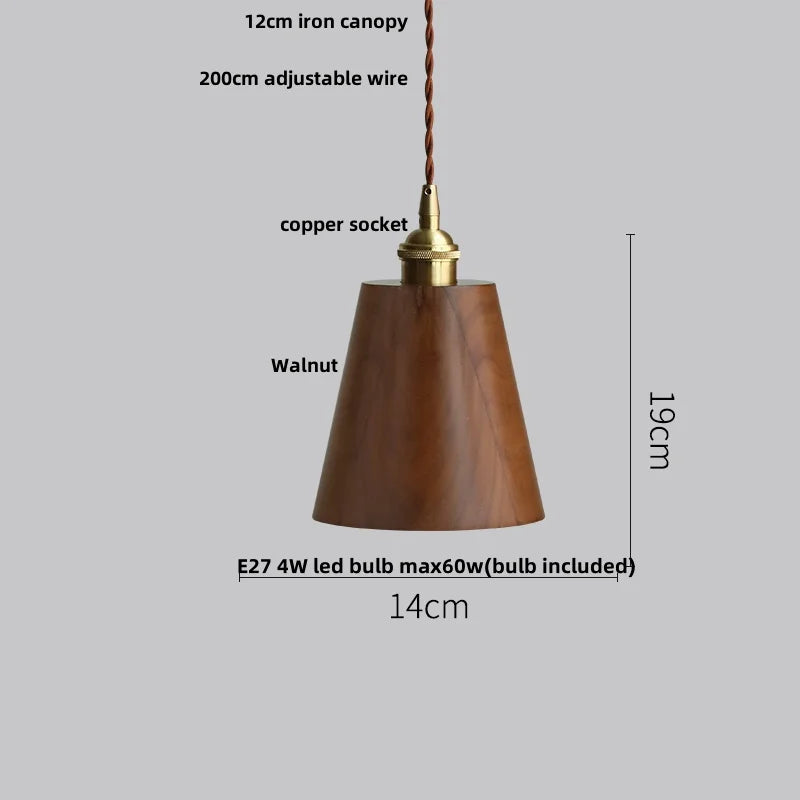Nordic Walnut Wood LED Pendant Lamp by Helnys - Adjustable Hanging Light