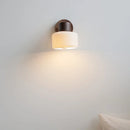 Helnys Nordic Modern Walnut Wood LED Wall Sconce White Ceramic Rotate Mirror Light