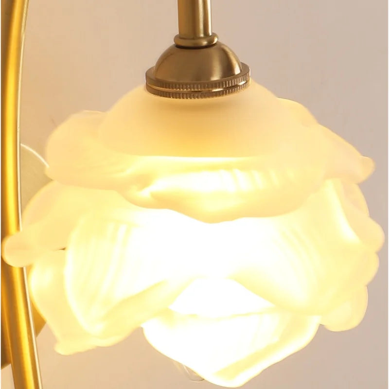 Helnys Glass LED Wall Sconce Pull Chain Switch Copper Base Stair Light