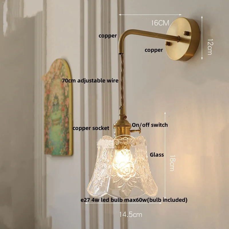 Helnys Clear Glass Adjustable LED Wall Light Fixture Copper Wall Lamps