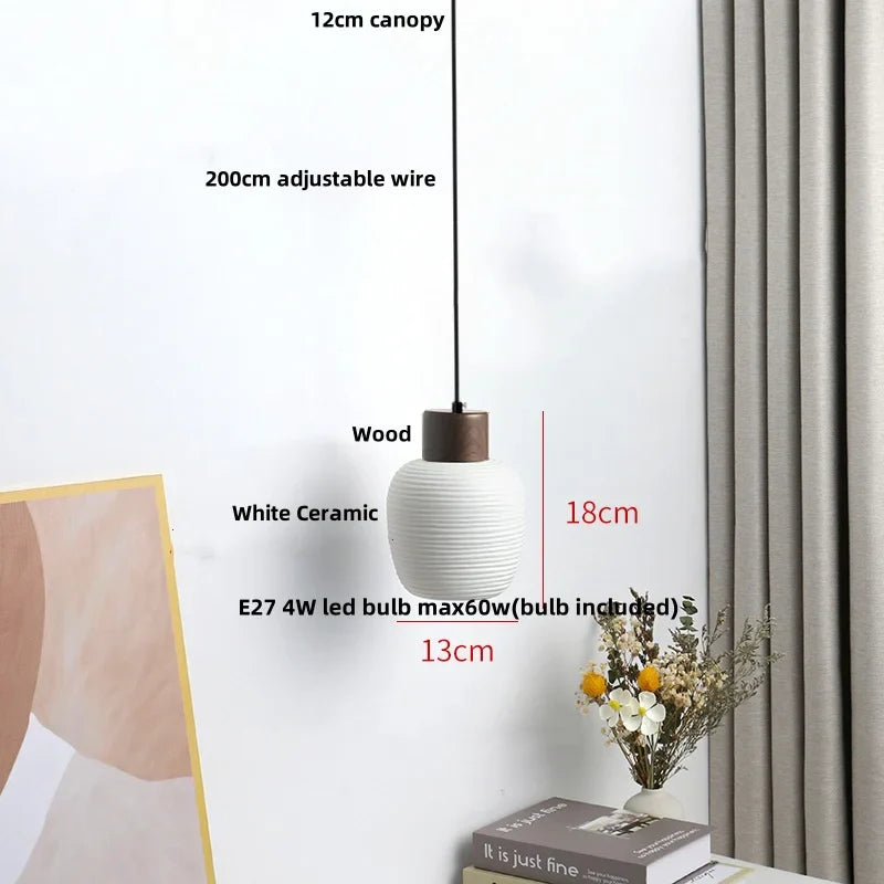 Helnys Nordic Wood LED Pendant Lamp with White Ceramic Ball