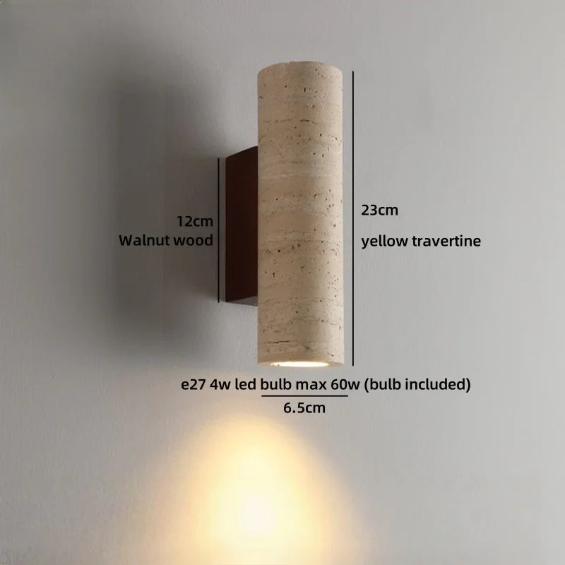 Helnys Wood Yellow Stone Shade LED Wall Light with Pull Chain Switch