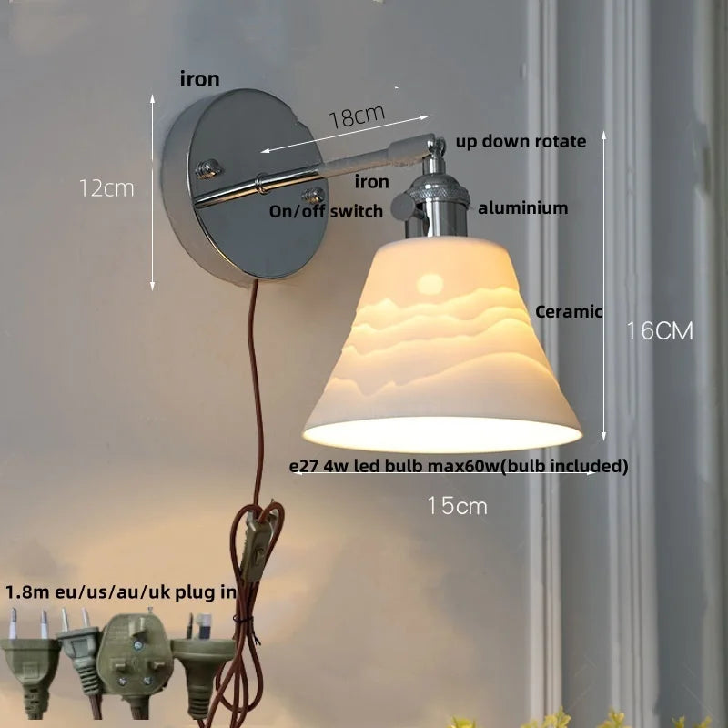 Helnys Modern Iron Ceramic LED Wall Lights with Pull Chain Switch