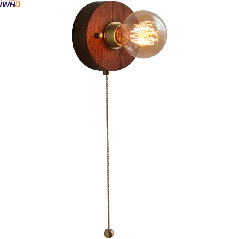 Helnys Nordic LED Wall Lamp Round Walnut Wood Kitchen Stair Light