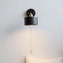 Helnys Black Wood LED Wall Light with Pull Chain Switch