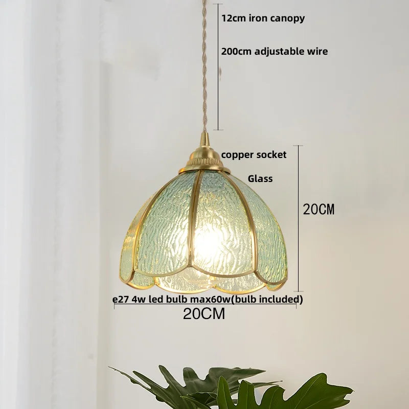Helnys Vintage Copper Wire Glass Pendant Lamp Adjustable LED Fixture