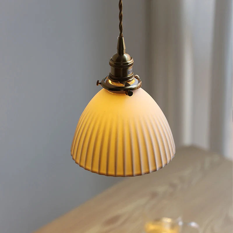 Helnys Ceramic Shade LED Pendant Lights for Bedroom Loft Interior Decor