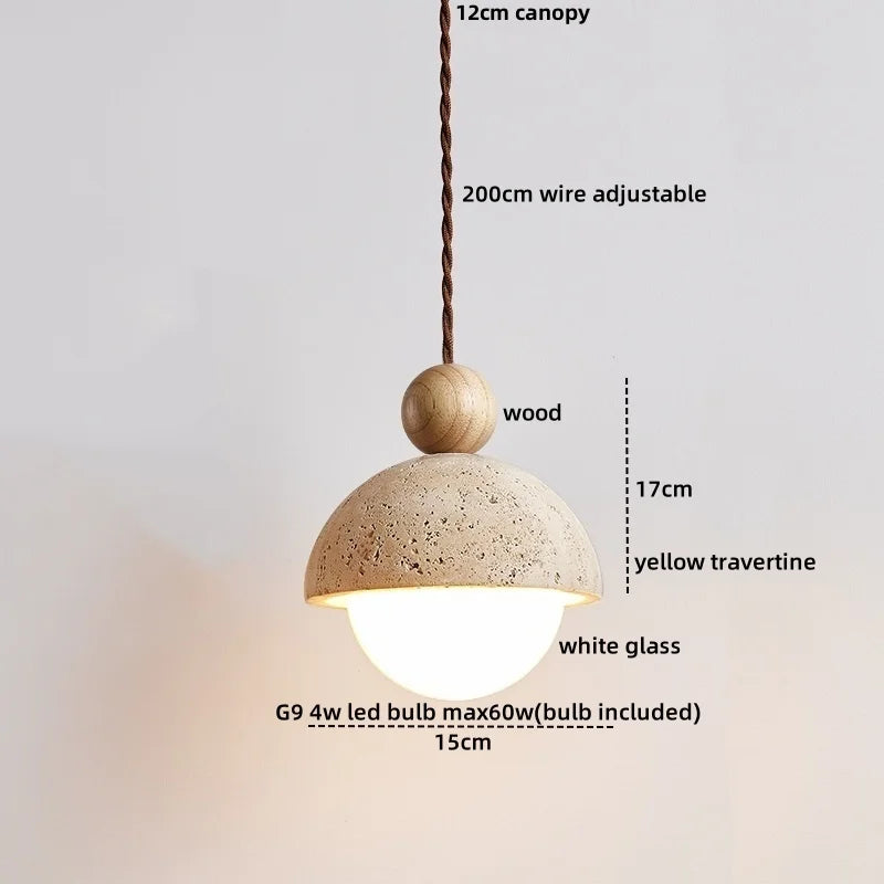 Helnys Adjustable LED Pendant Lamp Nordic Modern Yellow Travertine Wood Fixture