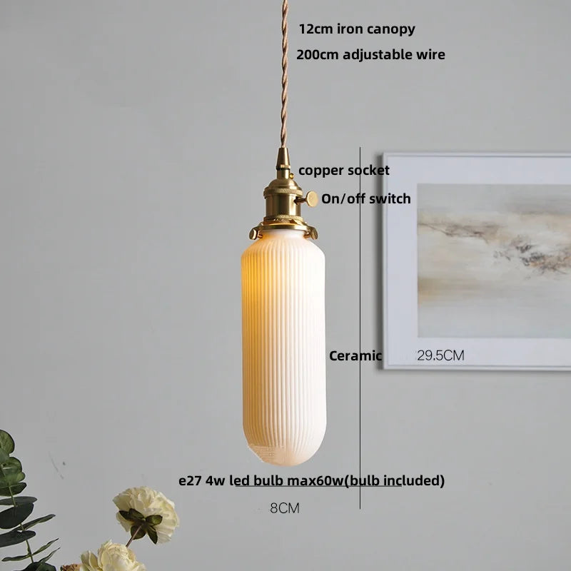 Helnys Ceramic Black LED Pendant Lights Adjustable Hanging Lamp