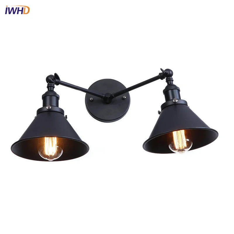 Helnys Loft Iron LED Wall Lamp 2 Heads Vintage Industrial Style Up Down Light