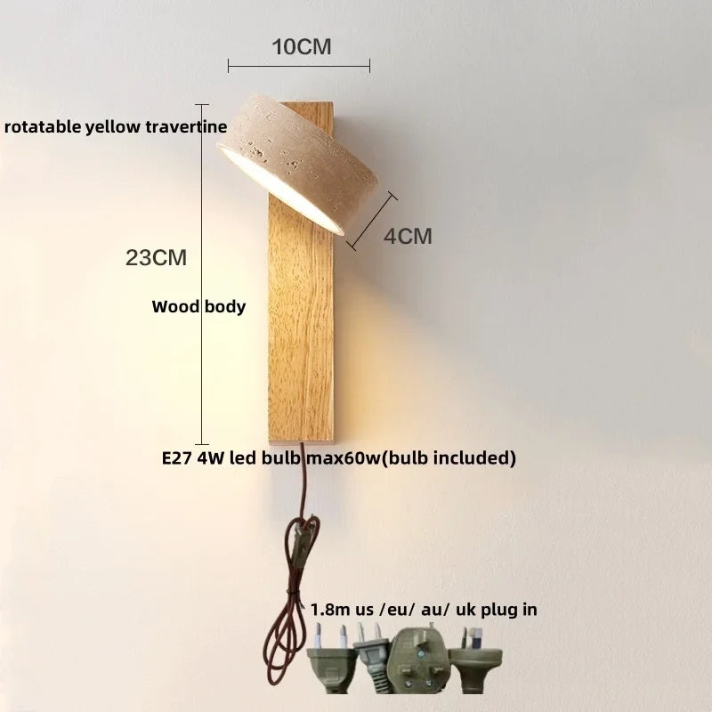 Nordic Modern Helnys Wood Canopy LED Wall Lights Iron Bedside Lamp