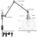 Helnys Retro Loft LED Wall Lights Pull Chain Switch Chrome Clear Glass Vintage Fixture