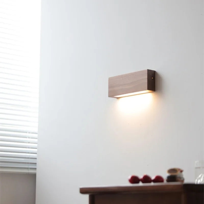 Helnys Modern Minimalist Wood Wall Lamp LED Reading Light in Black Walnut Ash