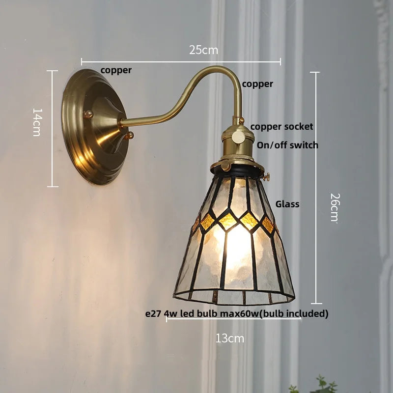 Helnys Green Glass LED Wall Lamp Sconce Vintage Loft Stair Light Fixtures Wandlamp