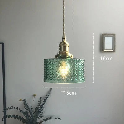 Helnys Nordic Green Glass LED Pendant Light - Modern Indoor Copper Switch Lamp