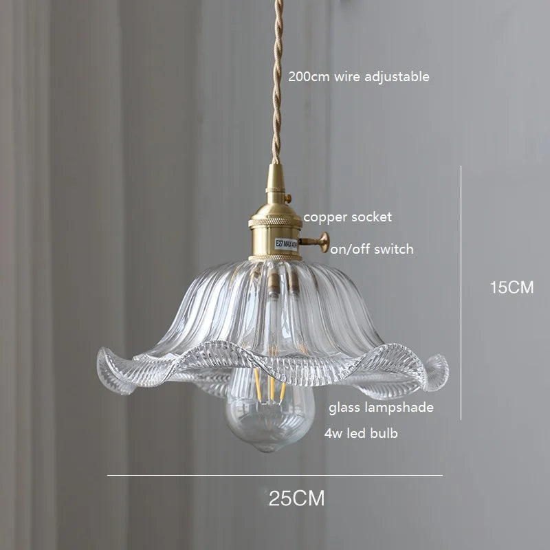 Helnys Nordic Copper Glass LED Pendant Light for Home Dining Hallway Balcony