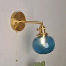 Helnys Vintage Blue Glass LED Wall Lamp with Pull Chain Switch