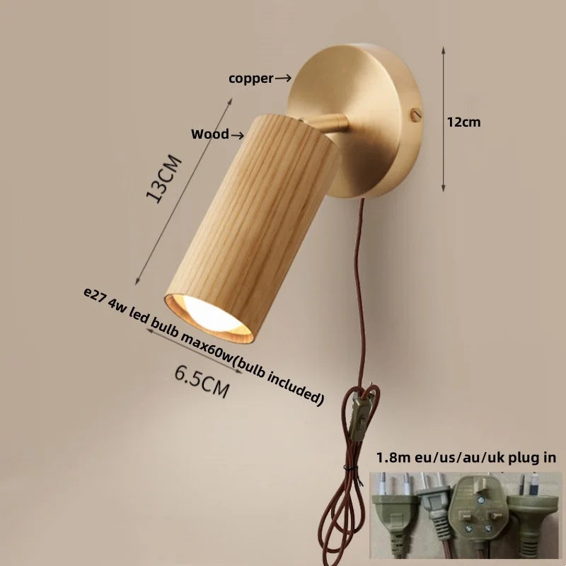 Helnys Nordic LED Wall Light - Modern Wood Indoor Lamp for Home Decor