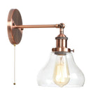 Helnys Red Bronze LED Wall Lamp Pull Chain Switch Clear Glass Vintage Retro Stair Light
