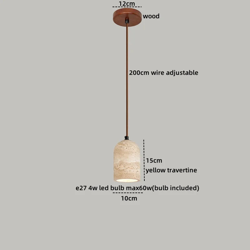 Helnys Adjustable LED Pendant Lights Yellow Travertine Wood Base Nordic Modern Hang Lamp