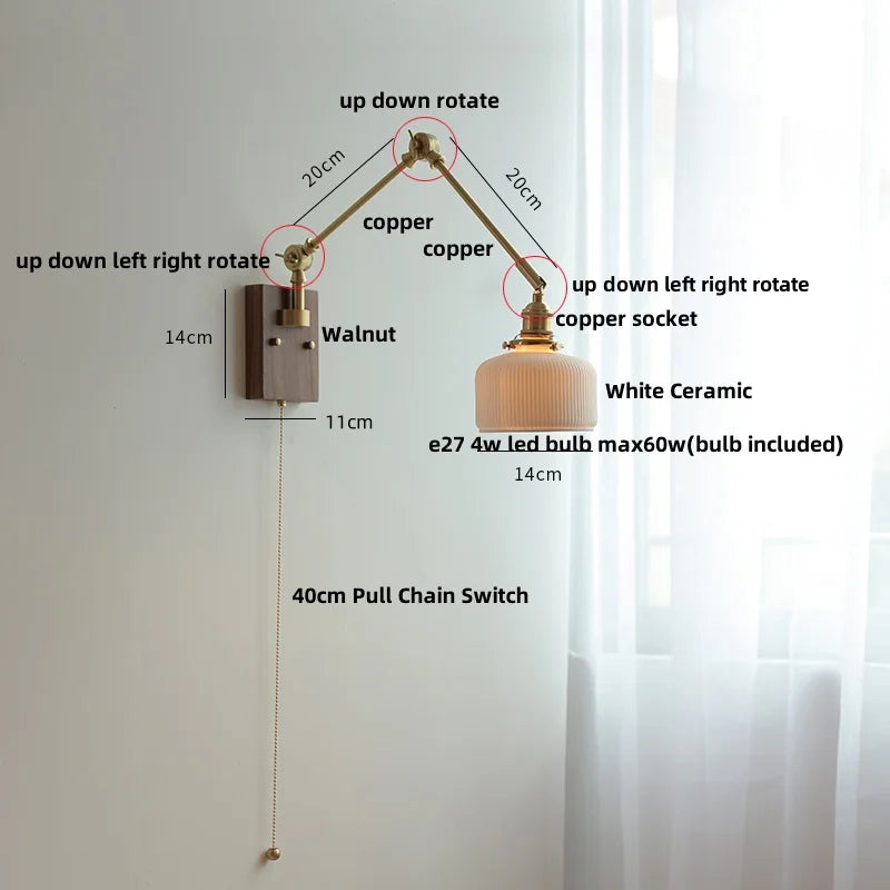 Helnys LED Swing Arm Wall Lamps Nordic Modern Ceramic Stair Light