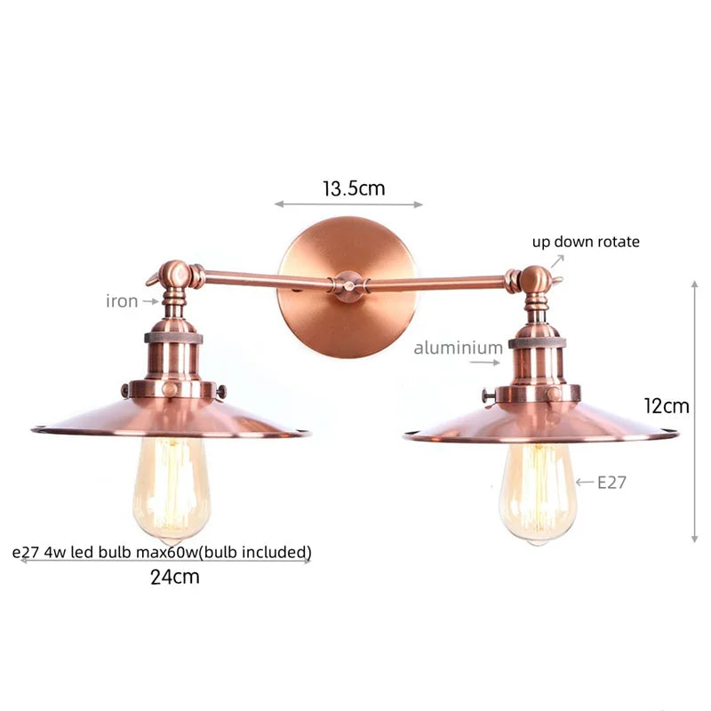 Helnys Vintage LED Wall Lamp Iron Industrial Style Loft Wandlamp