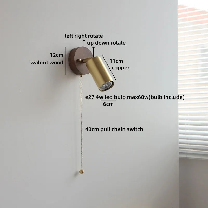 Helnys Ash Wood Swing Arm LED Wall Sconce - Up Down Rotate Bedside Lamp