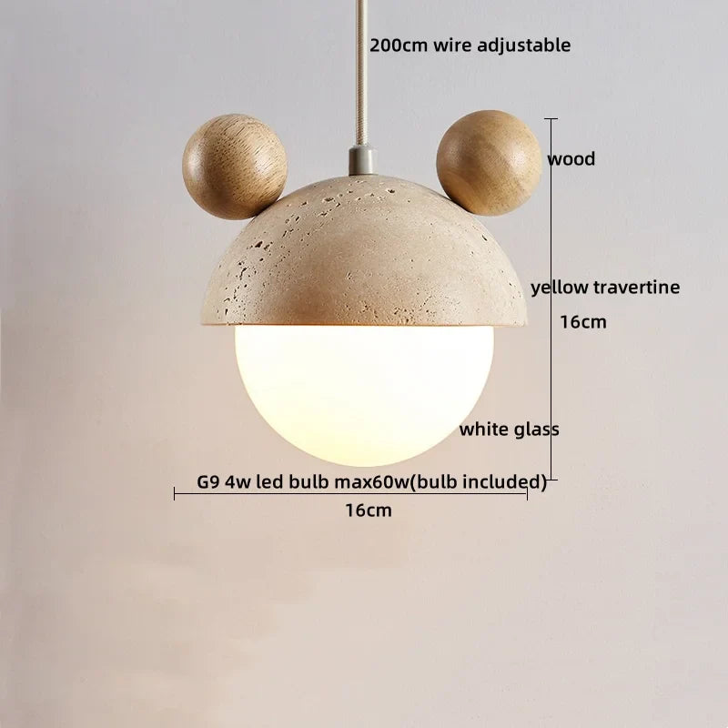 Helnys Adjustable LED Pendant Lamp Nordic Modern Yellow Travertine Wood Fixture