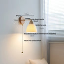 Helnys Iron Wood LED Wall Light Pull Chain Switch White Glass Rotate Bedside Lamp