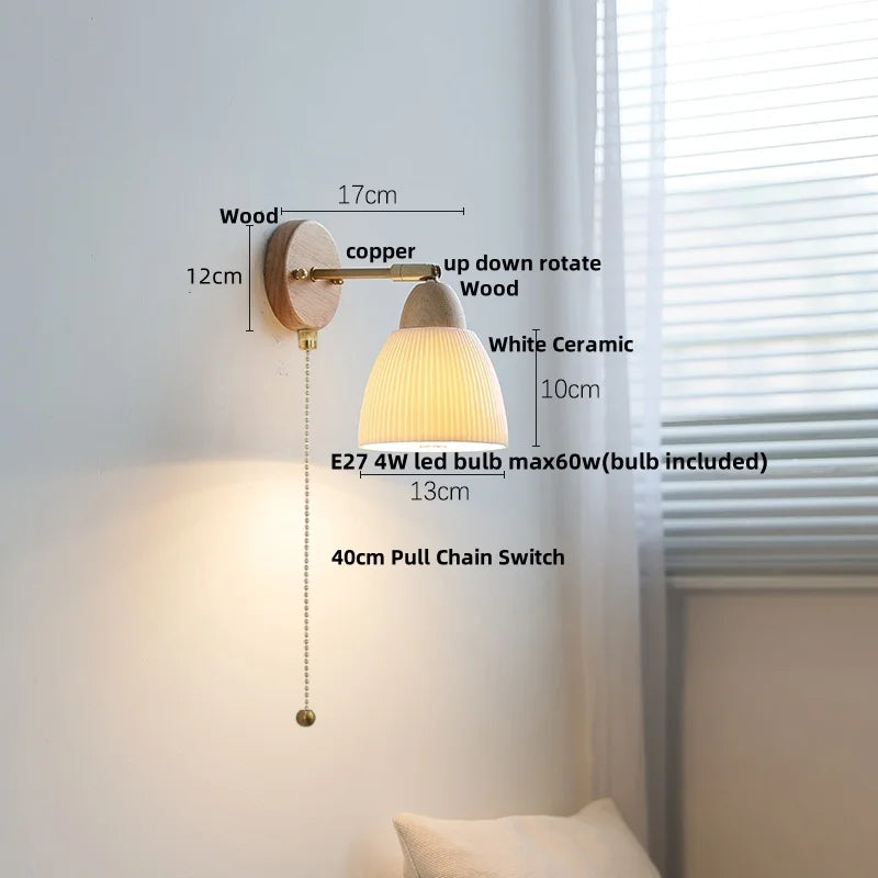 Helnys Ceramic Wood Wall Sconce Up Down Rotate LED Light Fixture