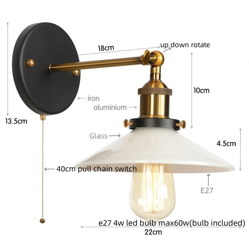 Helnys White LED Wall Lights - Industrial Style Bedside Lamp