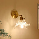 Helnys Flower Glass LED Wall Lamp with Pull Chain Switch - Copper Wall Light Fixtures