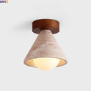 Helnys Japanese Yellow Travertine Wood Stone LED Ceiling Light