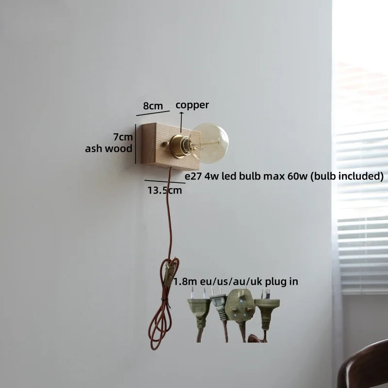 Helnys Vintage Brass LED Wall Lamps Walnut Wood Lighting Fixtures