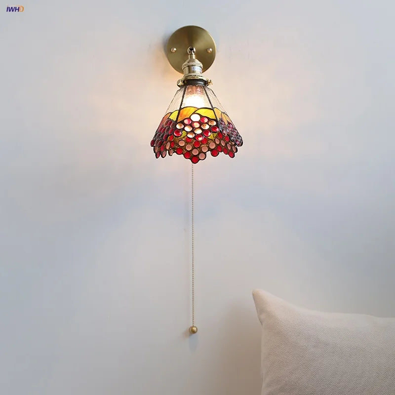 Helnys Colorful Glass LED Wall Light Sconce Tiffany Style Bedside Lamp