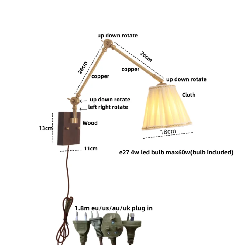 Helnys Rotatable Wood LED Wall Sconce 2 Arms Stair Light