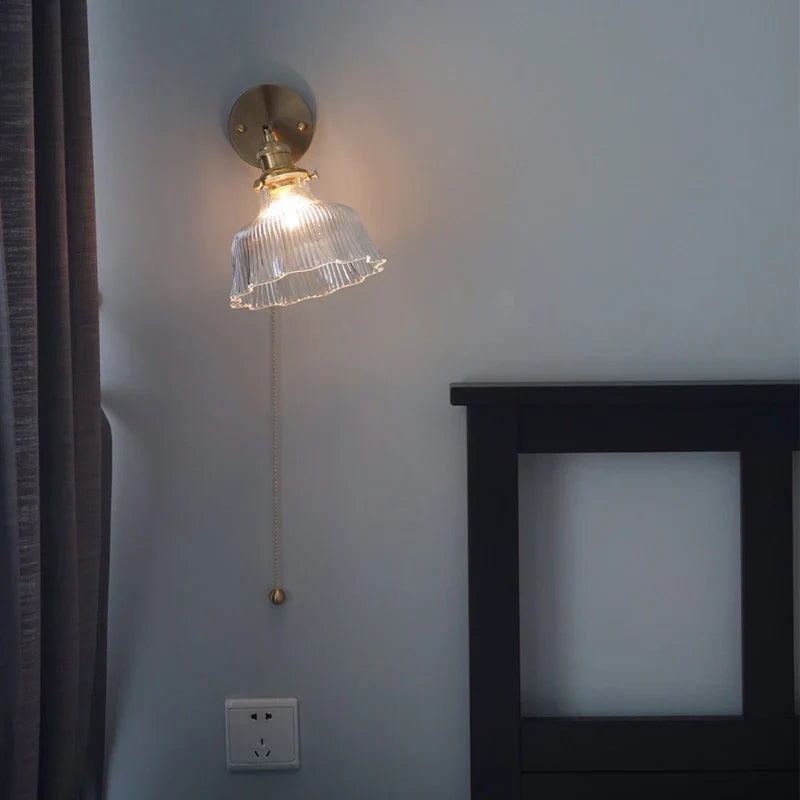 Helnys Rotating Glass Wall Light with Pull Chain Switch & LED - Modern Nordic Design