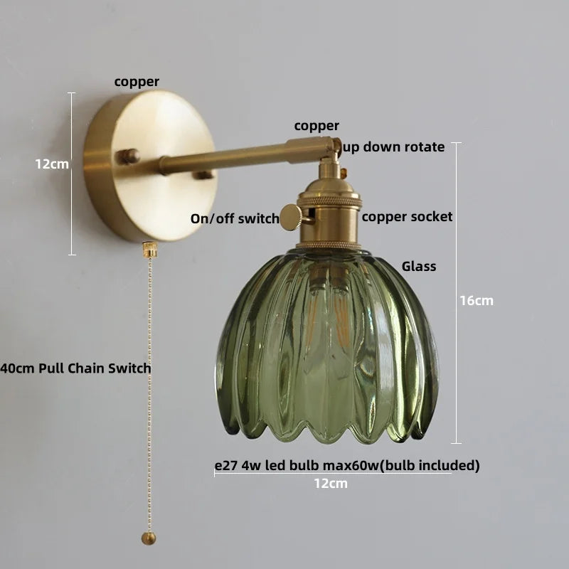 Helnys Clear Glass LED Wall Lights Up Down Rotate Copper Nordic Sconce Fixtures
