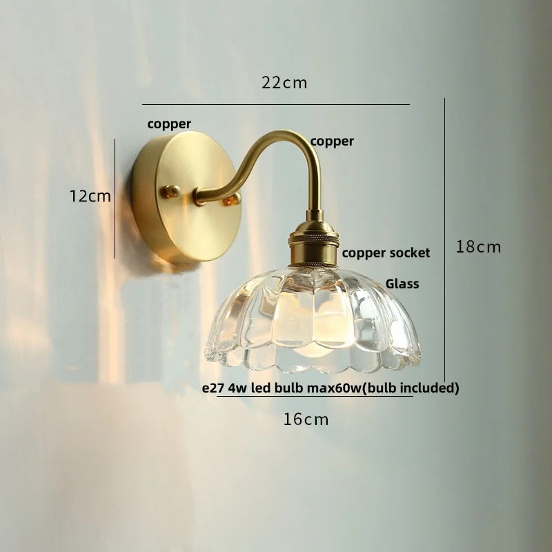 Helnys Green Class Ball LED Wall Light Fixture - Copper Socket Pull Chain Switch
