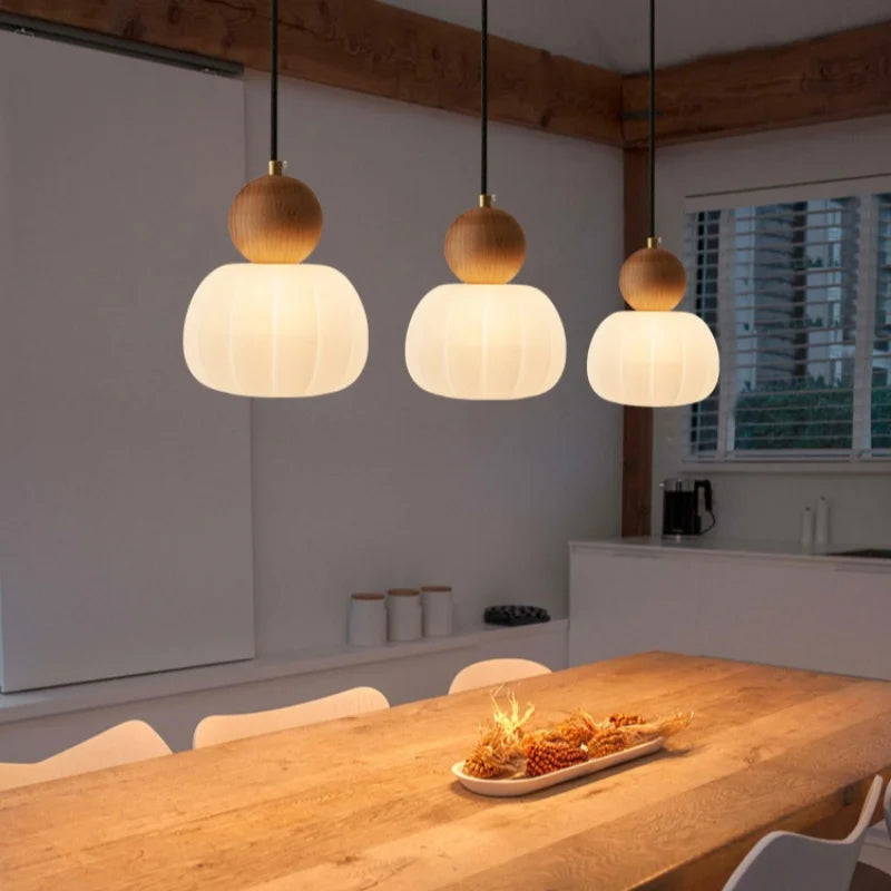Nordic LED Pendant Lamp White Wood Chandelier Helnys Brand