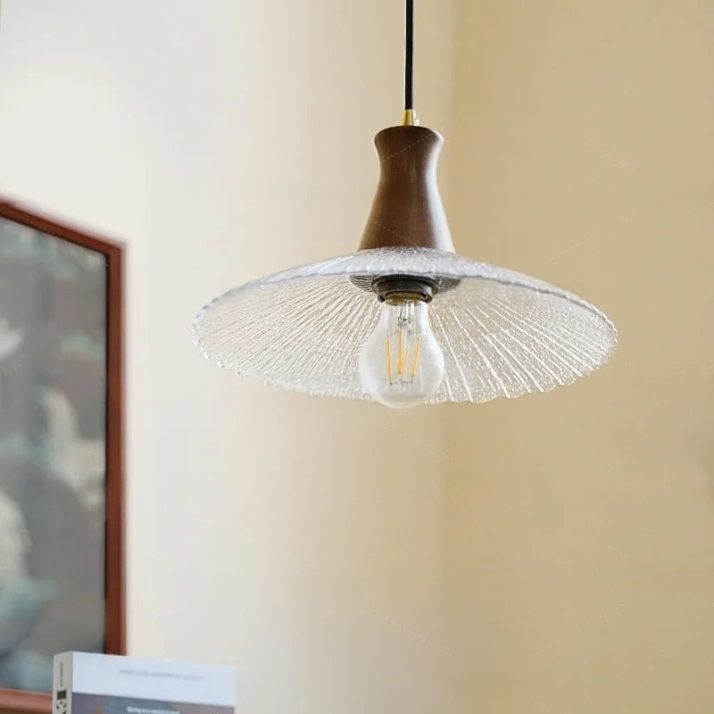 Helnys LED Pendant Lights: Japan Style Clear Glass Wood Chandelier